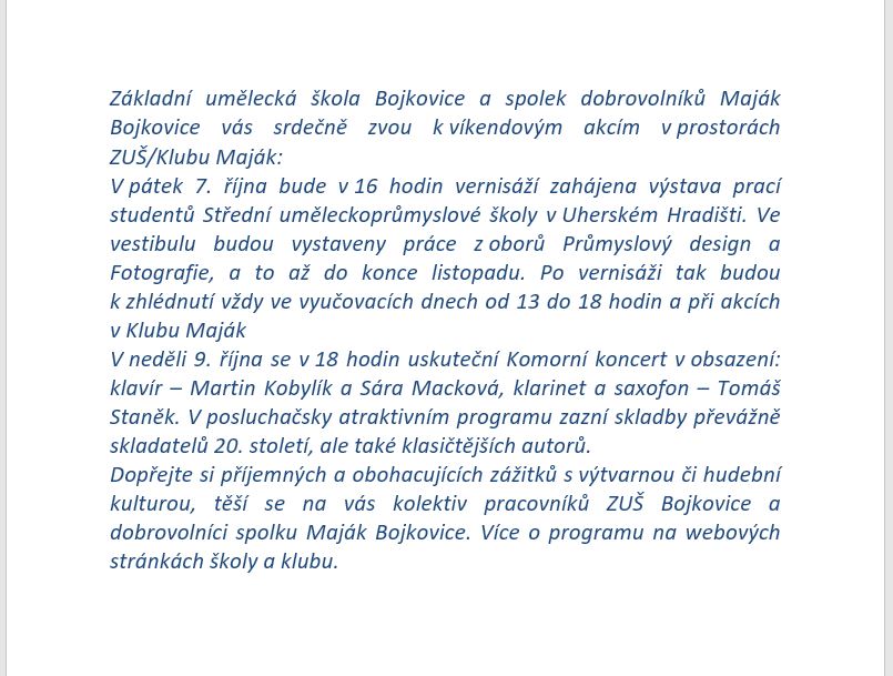 víkendový program